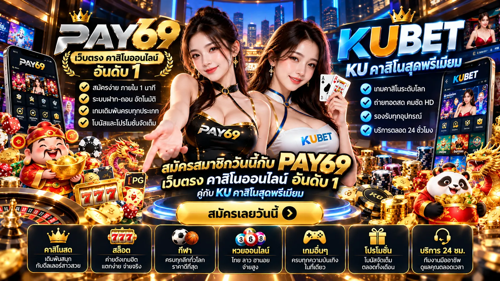 สมัครสมาชิกวันนี้กับ PAY69 เว็บตรง ค่า สิ โน ออนไลน์ อันดับ 1 คู่กับ KU คาสิโนสุดพรีเมียม